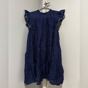 English Factory Navy Ruffle Sleeve Mini Dress